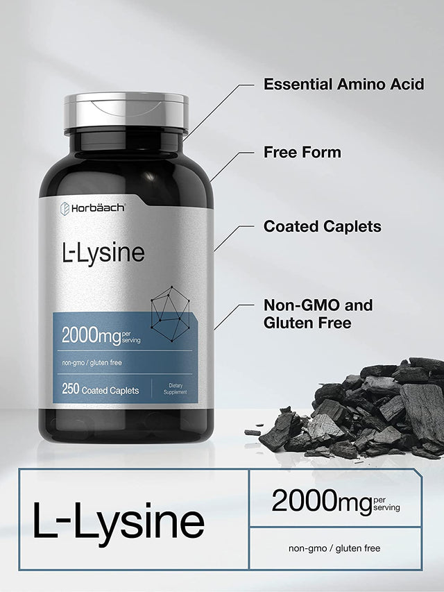 L-Lysine | 2000Mg | 250 Caplets | Vegetarian, Non-Gmo, and Gluten Free Supplement | by Horbaach