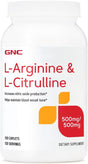 GNC L-Arginine & L-Citrulline 500Mg/500Mg, 120 Caplets, Increases Nitric Oxide Production