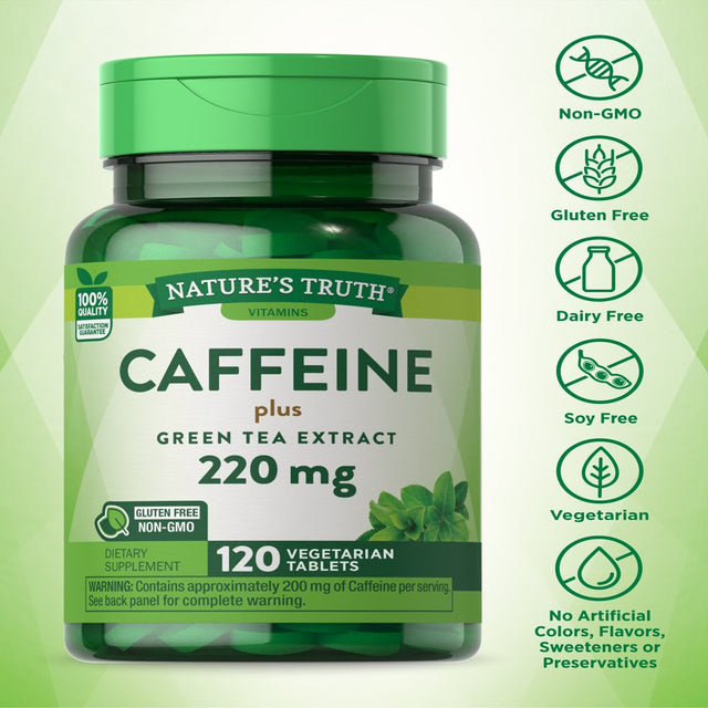 Caffeine Pills 220Mg with Green Tea Extract | 120 Count | Vegetarian, Non-Gmo & Gluten Free | by Nature'S Truth