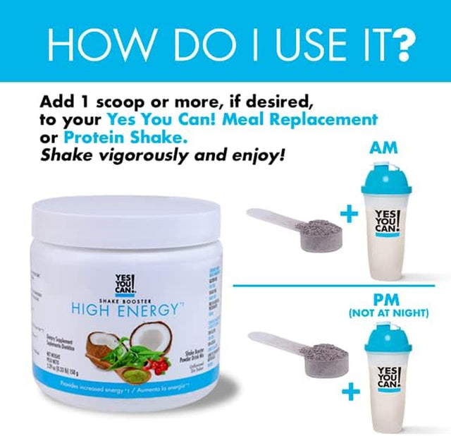 Yes You Can! Shake Booster High Energy Powder Drink Mix - Nutritional Drink with Raw Coconut, Natural Caffeine from Tea, Guarana Seed Extract, Vitamin B12, Alpha Lipoic Acid, 150G, 30 Servings- 1 Pack