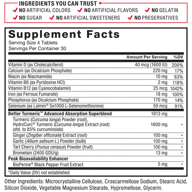 Force Factor Better Turmeric Joint Support Supplement with Turmeric and Curcumin, 120 Tablets