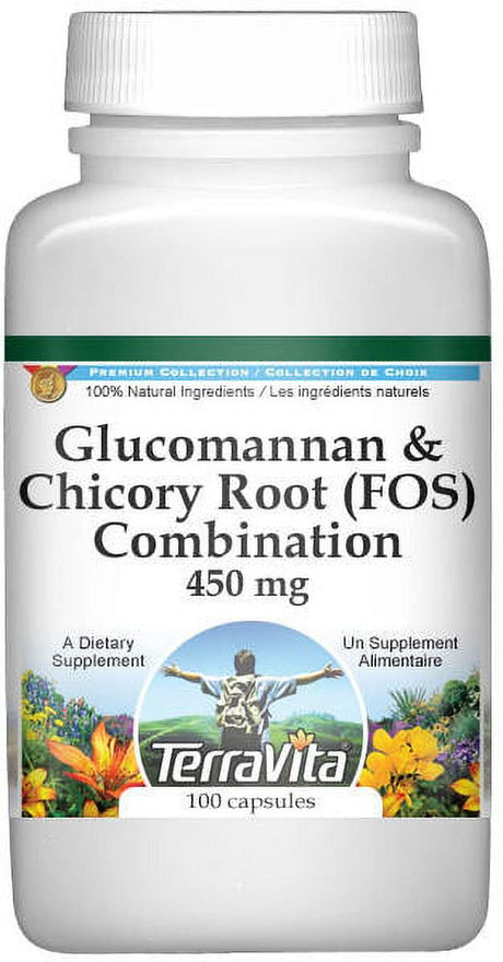 Terravita Glucomannan and Chicory Root (FOS) Combination - 450 Mg, (100 Capsules, 1-Pack, Zin: 517028)