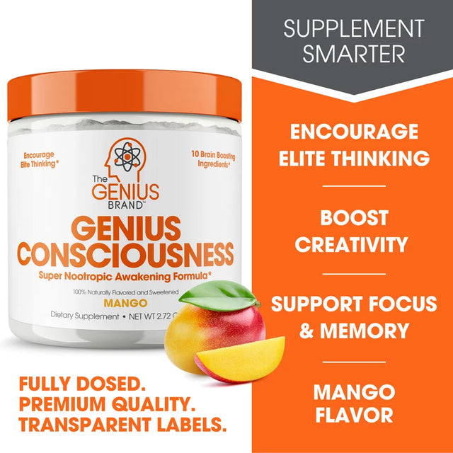 Genius Consciousness, Super Nootropic Brain Supplement Powder, Boost Focus, Cognitive Function, Concentration & Memory (Mango), the Genius Brand