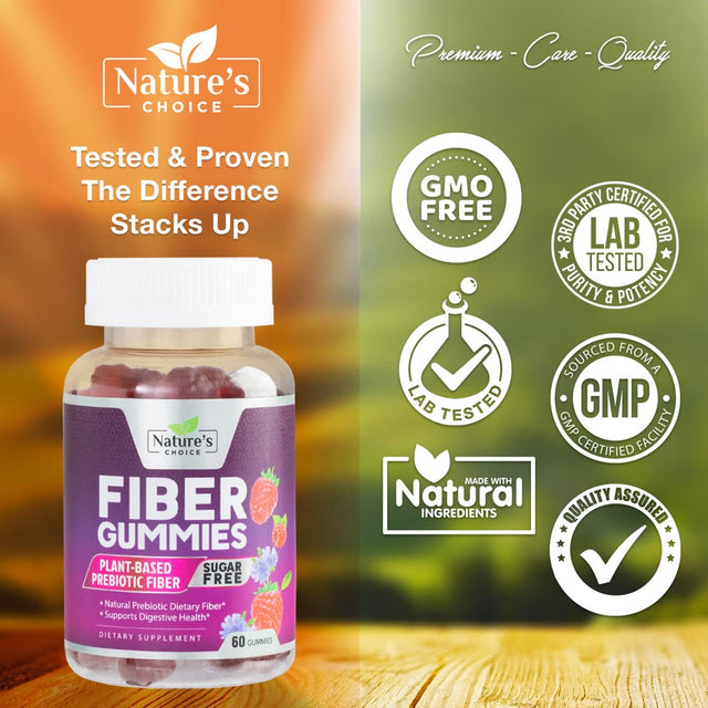 Sugar Free Fiber Gummies for Adults, Daily Prebiotic Fiber Supplement & Digestive Health Support - Supports Regularity & Digestive Health, Nature'S Plant Based, Non-Gmo, Berry Flavor - 60 Gummies