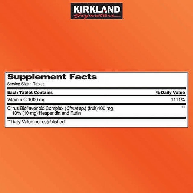 Kirkland Signature Vitamin C 1000Mg, with Rose Hips 500 Tabs Each (Pack of 2)