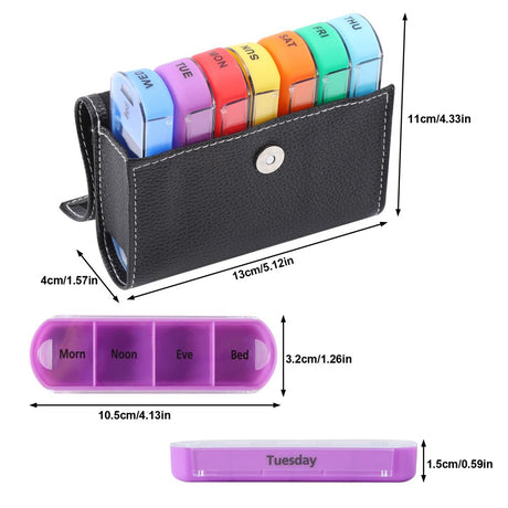 HEQUSIGNS 7 Day Pill Organizer, 4 Times a Day Travel Pill Case Medication Reminder, Pill Box 4 Compartments with Portable Leather PU Case for Holding Supplements, Vitamins, Fish Oils