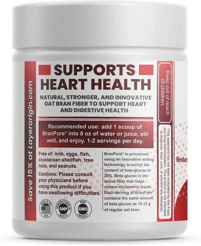 Layer Origin Super Concentrated Oat Bran to Lower Cholesterol and Support Heart Health - Highest Soluble Fiber for Cholesterol Absorbing, Equals to 15 G Regular Bran per Serving (Powder)