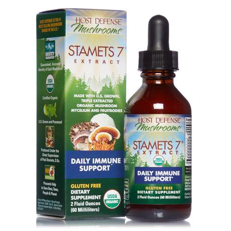 Host Defense, Stamets 7 Extract, Daily Immune Support, Mushroom Supplement with Lion’S Mane and Reishi, Plain, 2 Fl Oz