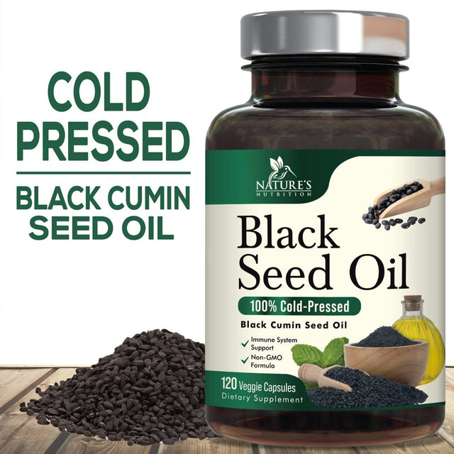 Premium Black Seed Oil Capsules 1000Mg - Vegan Cold-Pressed Nigella Sativa Black Seed Oil, Nature'S Pure Black Cumin Seed Oil for Immune, Hair and Brain Support, Non-Gmo - 120 Capsules