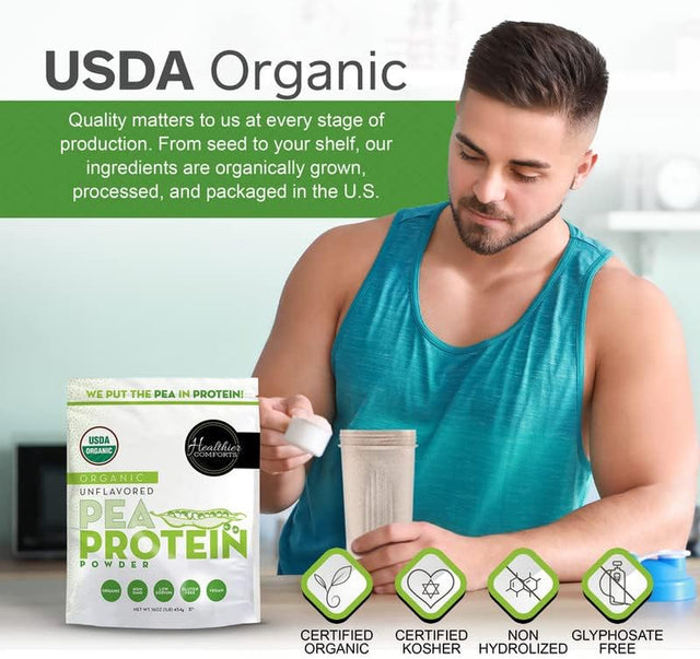 Pea Vegan Protein Powder W/Low Sodium | 100% Plant Based Protein Powder | Kosher, Gluten Free, Non-Gmo, Keto Friendly, Organic Protein Powder | Unflavored Protein Powder 16Oz