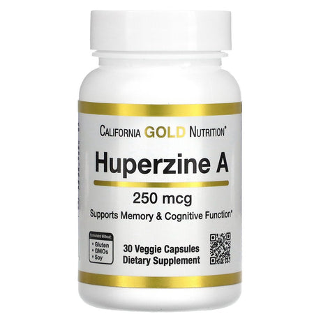 Huperzine a by California Gold Nutrition - Support for Memory & Cognitive Function - Promotes Healthy Acetylcholine Levels - Vegan Friendly - Gluten Free, Non-Gmo - 250 Mcg - 30 Veggie Capsules