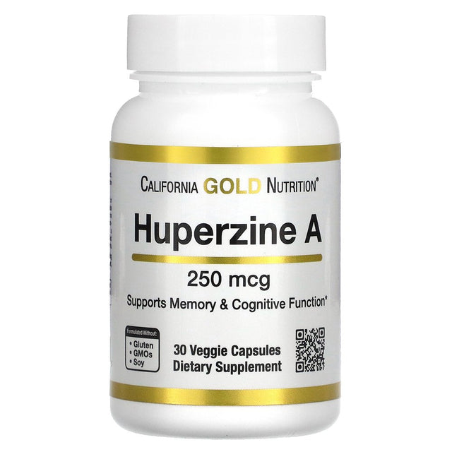 Huperzine a by California Gold Nutrition - Support for Memory & Cognitive Function - Promotes Healthy Acetylcholine Levels - Vegan Friendly - Gluten Free, Non-Gmo - 250 Mcg - 30 Veggie Capsules