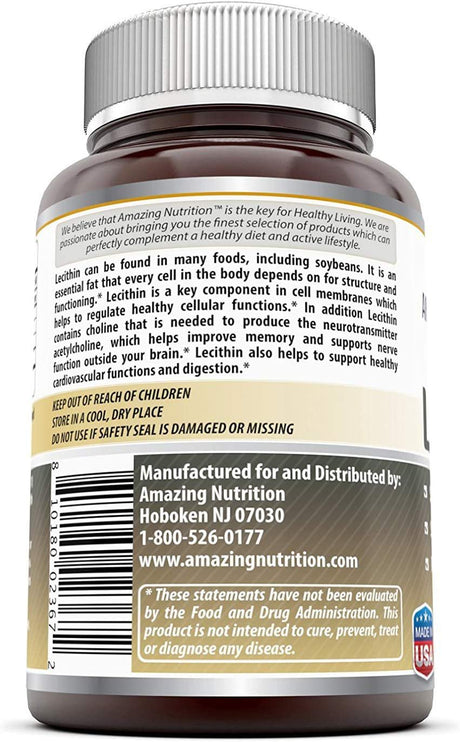 Amazing Formulas Lecithin Dietary Supplement * 1200 Mg High Potency Lecithin Softgels (Non-Gmo) * Promotes Brain & Cardiovascular Health * Aids in Cellular Activities * 240 Softgels (Pack of 3)