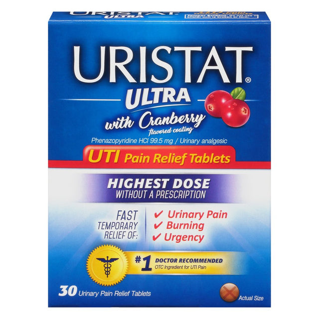 URISTAT Ultra UTI Pain Relief, Cranberry Flavored Coating, 30 Tablets