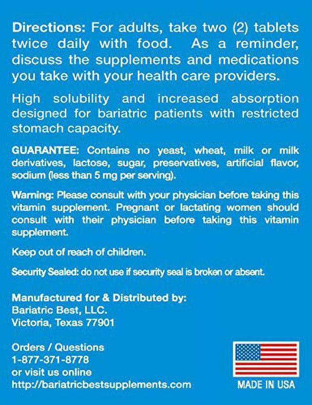 Bariatric Calcium Citrate with Vitamin D3 Specially Formulated for Post-Bariatric Surgery - Easily Dissolvable for Fast & Effective Absorption - Made in the USA - 600Mg, 120 Tablets per Bottle