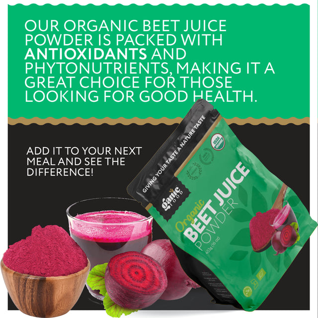 Organic Beet Root Juice Powder by Ganic Food | Cold Pressed and Water Soluble Beet Juice | USDA Organic Beet Juice Pre-Workout Concentrated Powder | Contains Natural Nitrates Acid for Energy & Immune