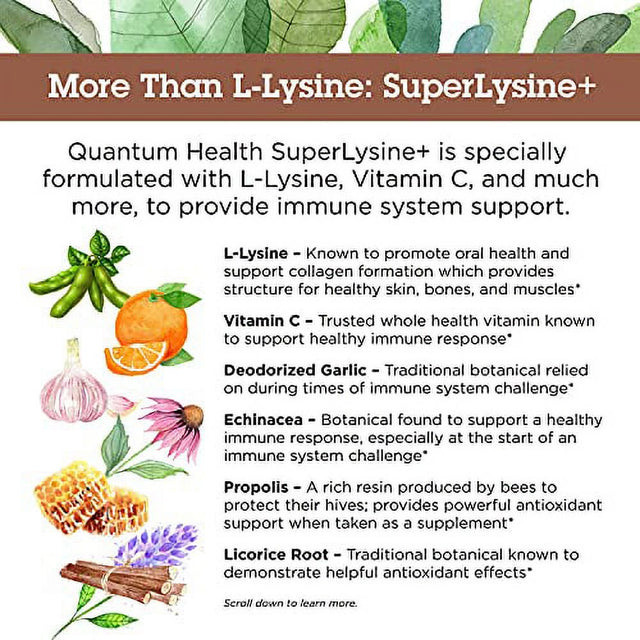 Quantum Health Super Lysine+ / Advanced Formula Lysine+ Immune Support with Vitamin C, Echinacea, Licorice, Propolis, Odorless Garlic (180 Tablets), Packaging May Vary