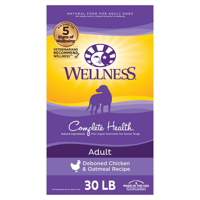 Wellness Complete Health Natural Dry Dog Food, Chicken & Oatmeal, 30-Pound Bag