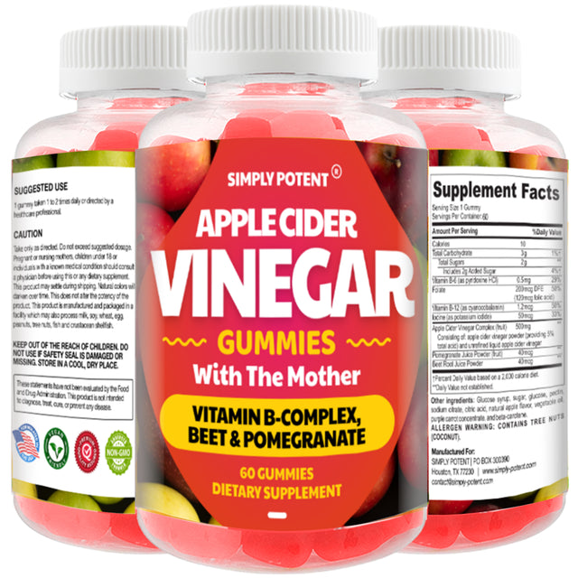 ACV Gummies with Mother for Weight Loss, Apple Cider Vinegar Gummies, 60 500Mg Pills with Pomegranate, Beet & B Vitamins for Gut Cleanse & Detox