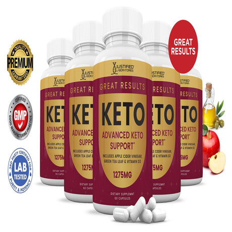 (5 Pack) Justified Laboratories Great Results Keto ACV Pills 1275Mg Dietary Supplement 300 Capsules