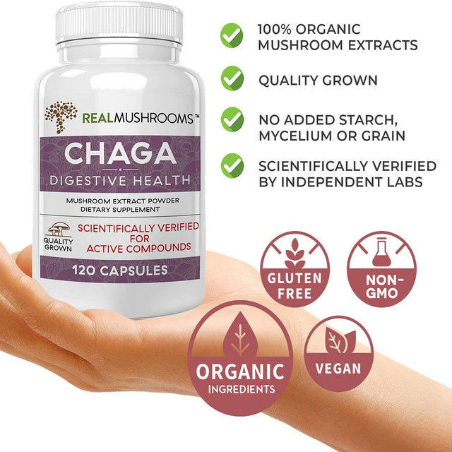 Real Mushrooms Chaga, Digestive Health, 120 Capsule