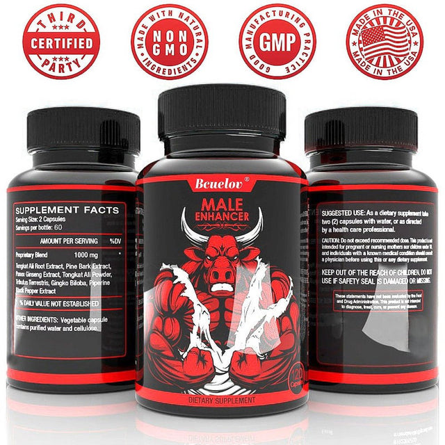 Bcuelov Testosterone Booster XL Tongkat Ali Increase Testosterone Booster Boost Energy 60/120 Capsules-120Capsules