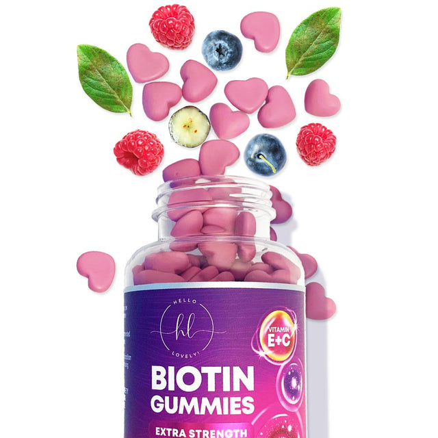 Hello Lovely! Hair Vitamins Gummy with Biotin 5000 Mcg Vitamin E & C, Hair Gummies for Skin & Nails, Keratin & Hair Growth Support, Biotin Vitamins Supplement, Non-Gmo - 60 Gummies