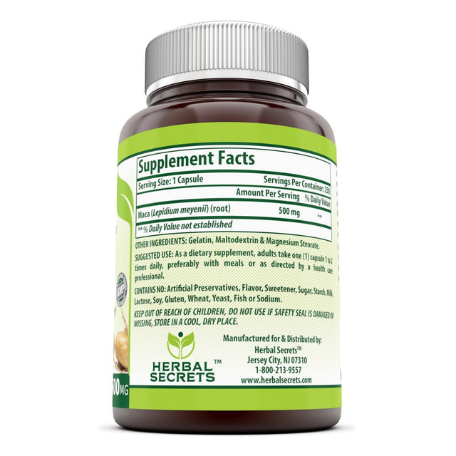 Herbal Secrets Maca 500 Mg 250 Capsules