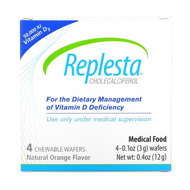 Replesta 50,000 IU Vitamin D3 Cholecalciferol, for Vitamin D Deficiency, 4 Count (Pack of 1)