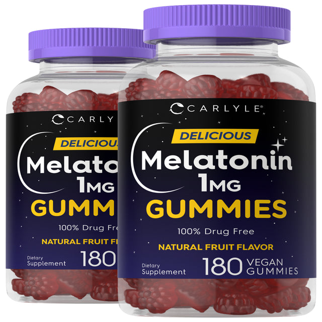 Melatonin 1Mg | 180 Vegan Gummies | Two Pack | Natural Berry Flavor | by Carlyle