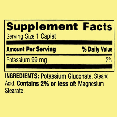 Spring Valley Potassium Heart Health Dietary Supplement Caplets, 99 Mg, 100 Count