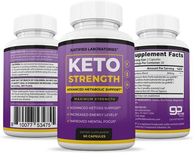 (3 Pack) Keto Strength Pills Includes Apple Cider Vinegar Gobhb Strong Exogenous Ketones Advanced Ketogenic Supplement Ketosis Support for Men Women 180 Capsules