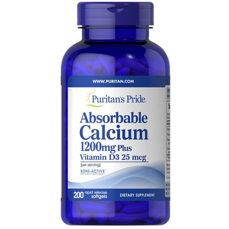 Puritan'S Pride Absorbable Calcium with Vitamin D 3 1000Iu Softgels, 1200 Mg, 200 Count