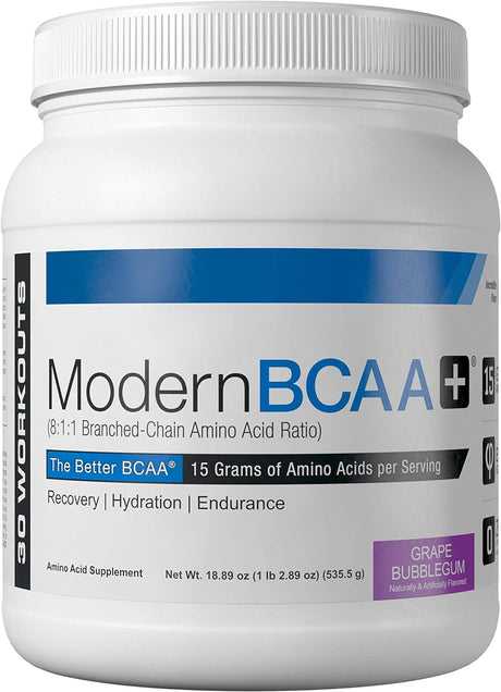 Modern BCAA+ Original Branched Chain Amino Acid Powder Grape | Sugar Free Post Workout Muscle Recovery & Hydration Drink with 15G Amino Acids and 8:1:1 BCAA Ratio for Men & Women | 30 Servings