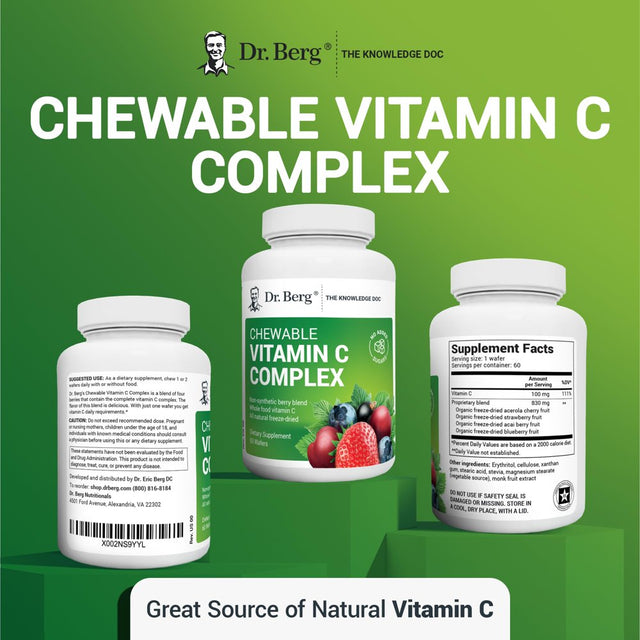 Dr. Berg Chewable Vitamin C Complex - Real Vitamin C Chewable Tablets from Berries, 60 Wafers