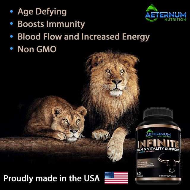 Infinite - HGH - Testosterone - Vitality Supplement-Includes Argnine-Glutamine, and More! Supports Strength, Stamina, Skin & Hair Health, Muscle Growth. for Men and Women 60 Capsules per Bottle.