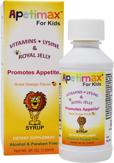 ELP ESSENTIAL Apetimax Vitamins Lysine Royal Jelly Promotes Appetite Syrup for Adults and Kids (4Oz for Kids)