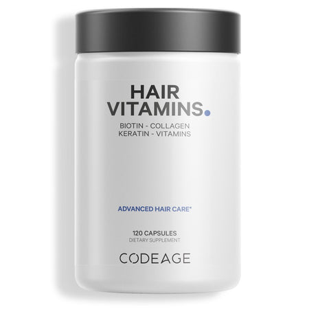 Codeage Hair Vitamins, Biotin 10Mg, Keratin, Collagen Capsules, Zinc, Probiotics, Omega-3, Enzymes, 120 Ct