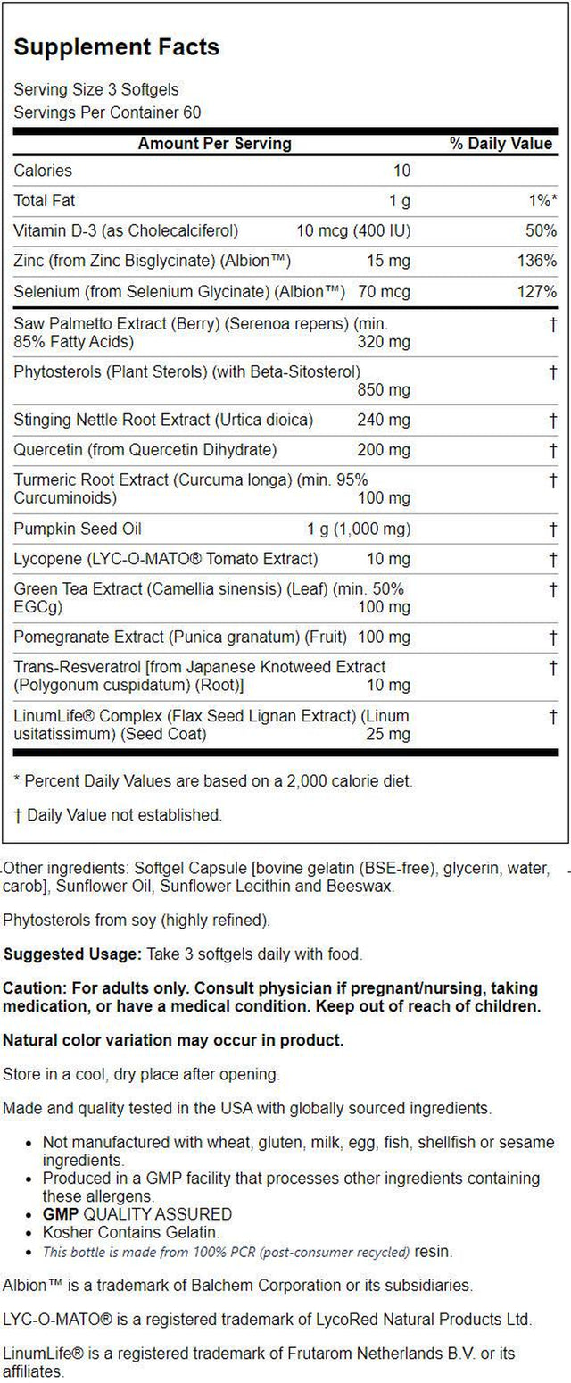 NOW Supplements, Prostate Health, Clinical Strength Saw Palmetto, Beta-Sitosterol & Lycopene, 180 Softgels