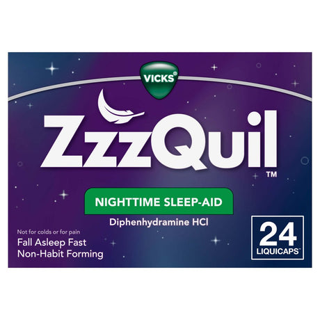 Vicks Zzzquil Sleep Aid Liquicaps, 50Mg Diphenhydramine HCI, Over-The-Counter Medicine, 24 Ct