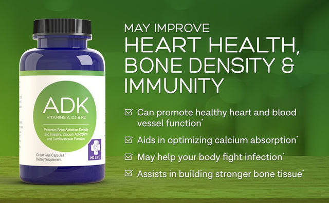 MD. Life ADK Bone Health Support, Vitamin A, Vitamin D3 & Vitamin K2 (MK 7), 90 Ct.