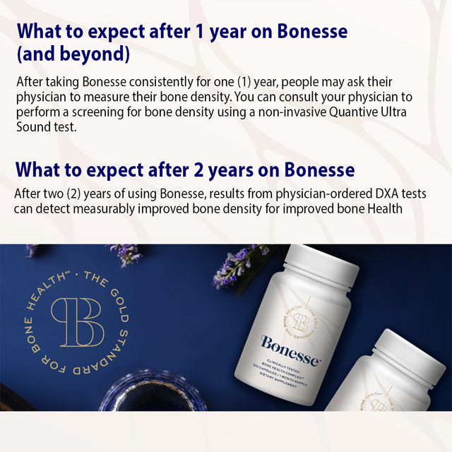 Bonesse, Patented Bone Health Supplement, Increases Density, Joint Support, Vitamins K2 D3 | 30 Day Supply 120 Capsules