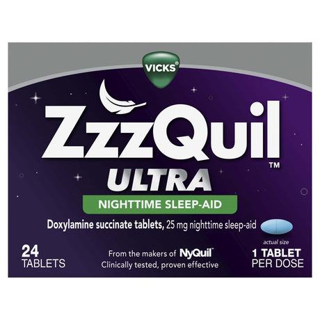 Vicks Zzzquil Ultra Night Time Sleep Support Aid, Doxylamine Succinate, 24 Tablets