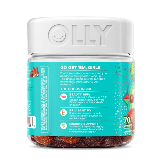 OLLY Teen Girl Multivitamin Gummies, Biotin, Antioxidants with Vitamin A, C & E, Berry Melon Flavor, 70 Ct