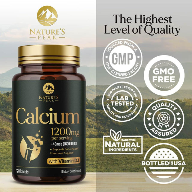 Nature'S Calcium 1200 Mg with Vitamin D3, Bone Health & Immune Support for Women & Men, Calcium Supplement Made with Extra Strength Vitamin D for Carbonate Absorption Dietary Supplement - 120 Tablets