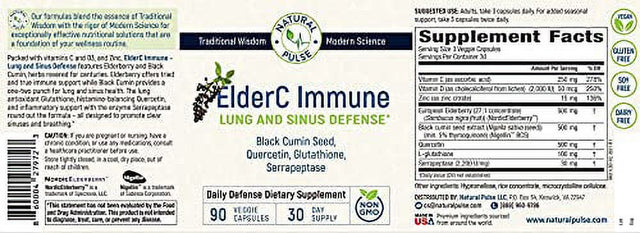 Natural Pulse Elderc Immune 90 Capsules Sinus & Lung Support Glutathione + Elderberry + Quercetin Complete Respiratory Support