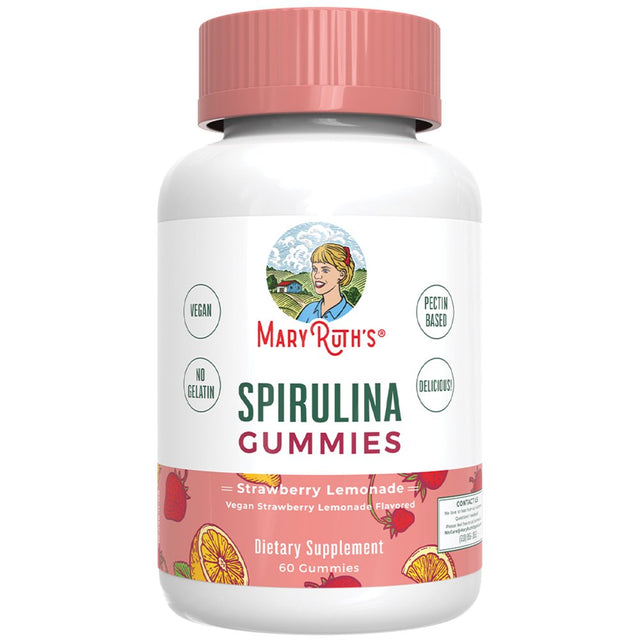 Maryruth Organics | Spirulina Gummies | Superfood Gummies | Strawberry Lemonade Flavor | Vegan, Non-Gmo | 60 Count