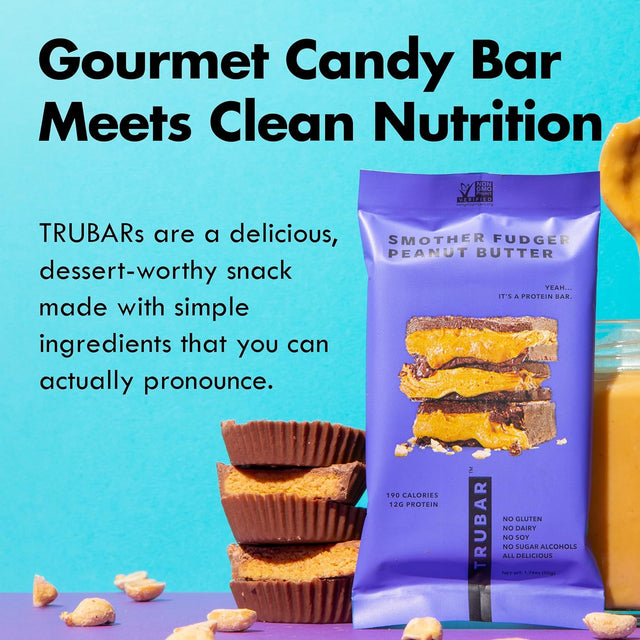 TRUBAR Vegan Protein Bars - Soy Free, Dairy Free, Gluten Free Protein Bars - No Sugar Alcohols - Non-Gmo - 12G of Protein - Smother Fudger Peanut Butter - 12 Count