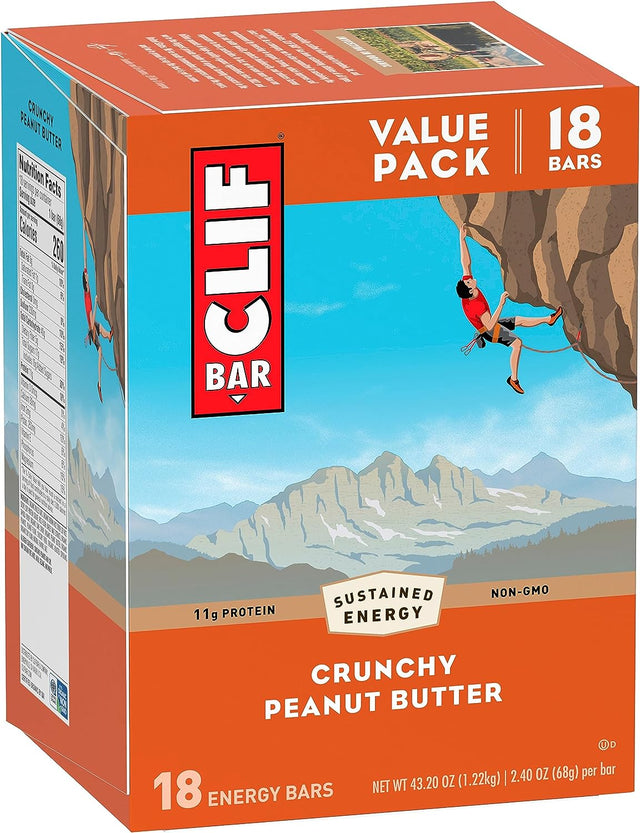 CLIF BAR - Crunchy Peanut Butter - Made with Organic Oats - Non-Gmo - Plant Based - Energy Bars - 2.4 Oz. (18 Pack)