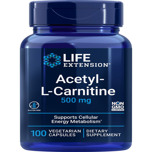 Life Extension Acetyl-L-Carnitine, Acetyl-L-Carnitine, Vitamin C, Brain, Mood & Nerve Health, Cellular Energy, 3-Month Supply, Gluten-Free, Non-Gmo, Vegetarian, 100 Capsules